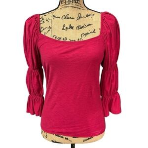 Nation LTD Hillary Romance Puff Sleeve Tee Shirt Heartbreaker Magenta Pink XS